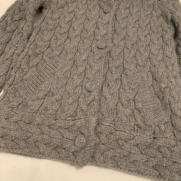 ZARA Chunky fisherman cable knit collared sweater cardigan wool pocket gray Sz S - Picture 6 of 8